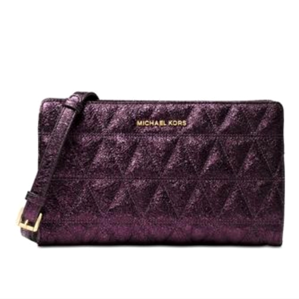 MICHAEL KORS Damson Large Purple Sparkle Crossbody Clutch Bag New Amethysy Glam